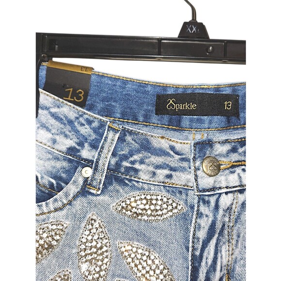 Sparkles Blue Beaded Rhinestone Floral Shorts Diva High Waist Women’s 13… - Picture 2 of 4